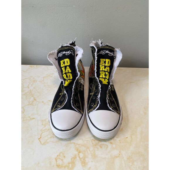 Vintage Y2K Retro Ed Hardy Tiger Men 10 Black Canvas High Top Laceless Sneakers main image 11